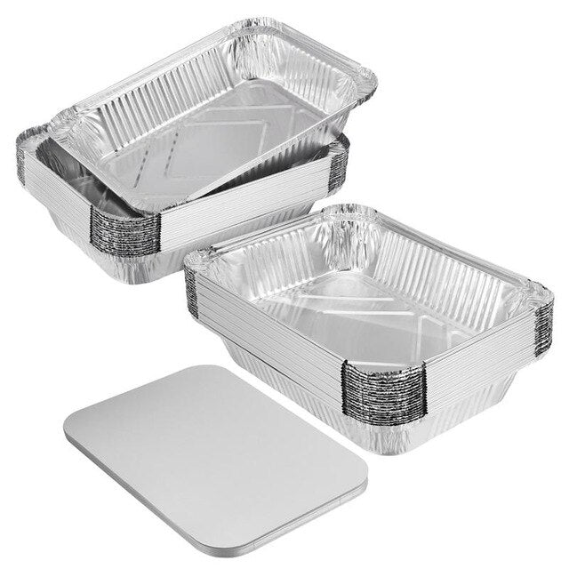 20pcs Disposable Barbecue Dish BBQ Drip Pan Tray With Lid Aluminum Foil Tin Liners Food Boxes For Grease Catch Pans  Liner Trays